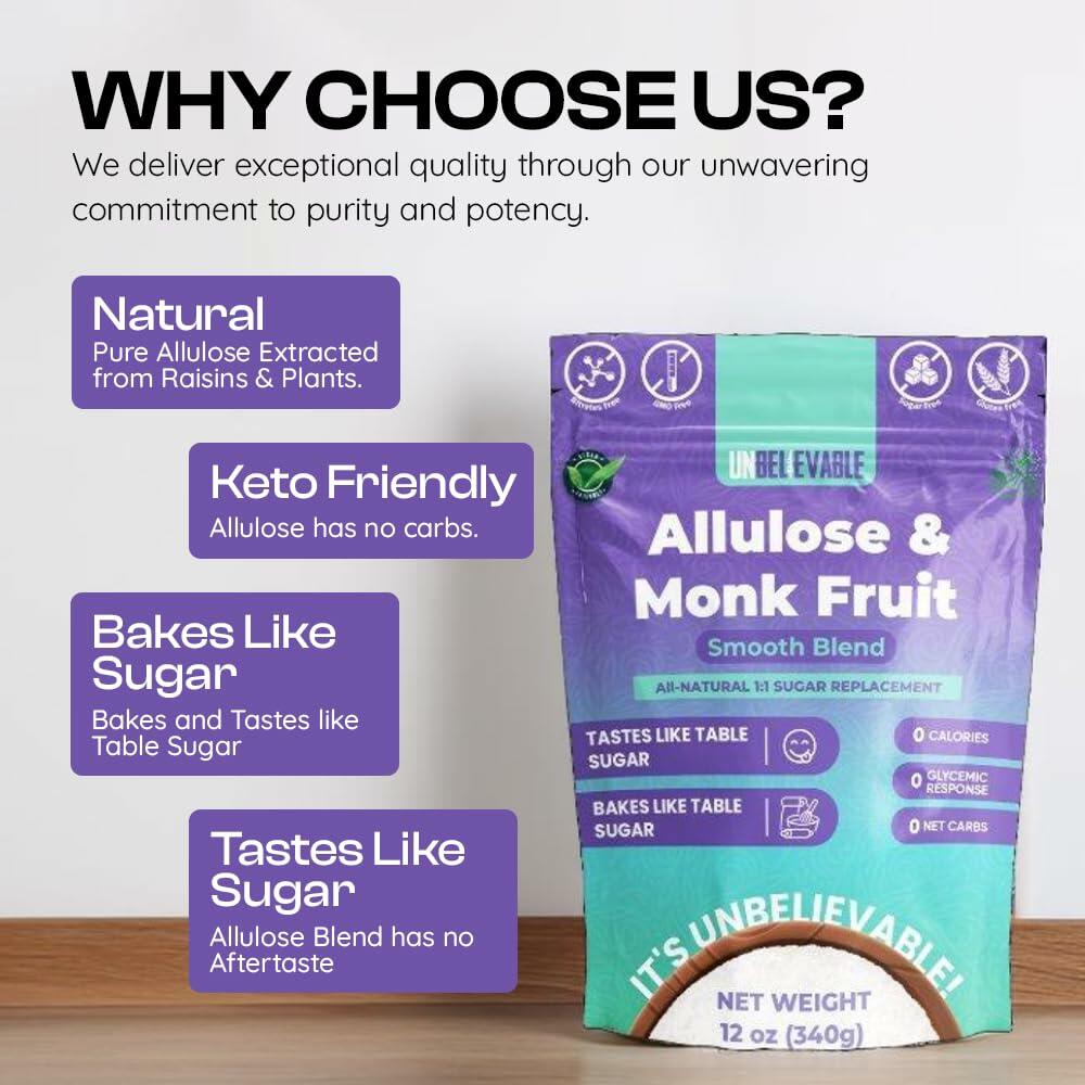Unbelievable Monk Fruit Sweetener with Allulose 12oz Resealable Pouch