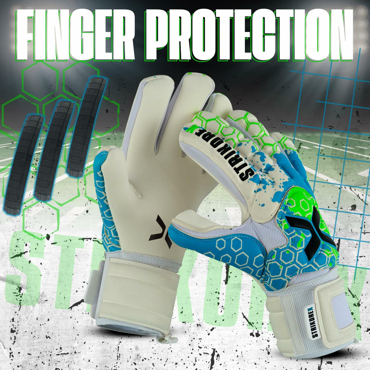 StrikoreX Wild Hawk Pro Goalie Gloves Pro Fingersaves 4+3mm Grip White Size 8