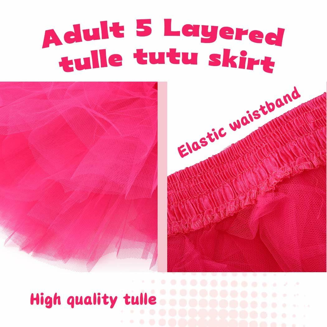 Jewemia Women Tutu Skirt 6 Layered Tulle Elastic Short Hot-Pink Size 40