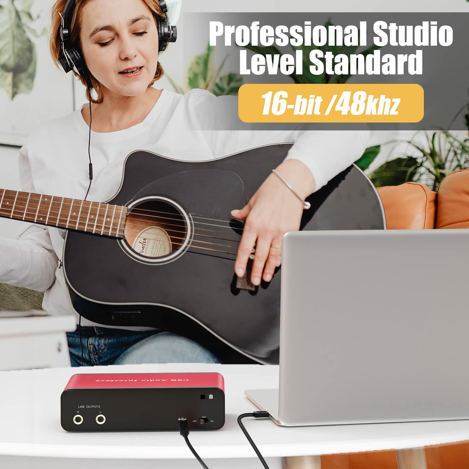 MYPIN USB Audio Interface 2 In 2 Out XLR Mic Mixer 48V Phantom Power Stereo
