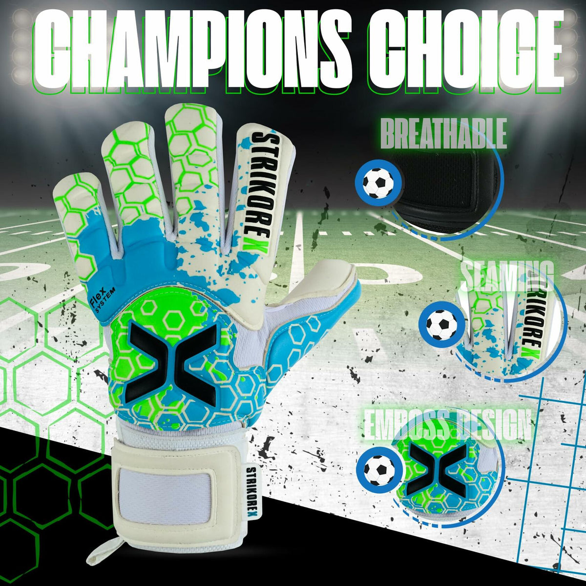 StrikoreX Wild Hawk Pro Goalie Gloves Pro Fingersaves 4+3mm Grip White Size 8