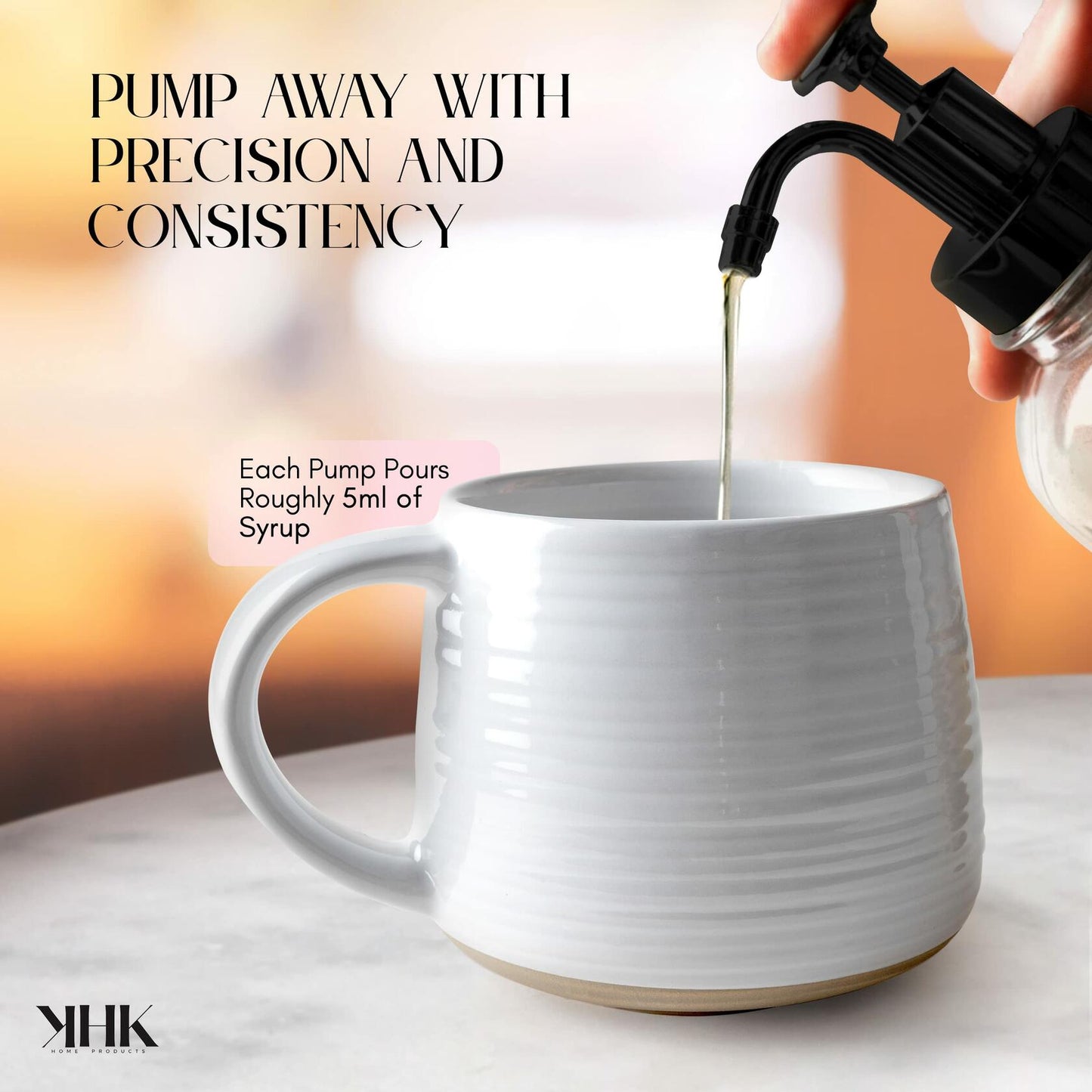 KHK Home Coffee Syrup Dispensers Glass Bottles w/Pumps & Spoons Set of 2 Black