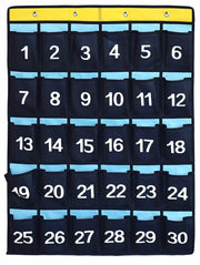 ANIZER Numbered Pocket Chart Over Door Classroom Organizer Blue 30 Pockets