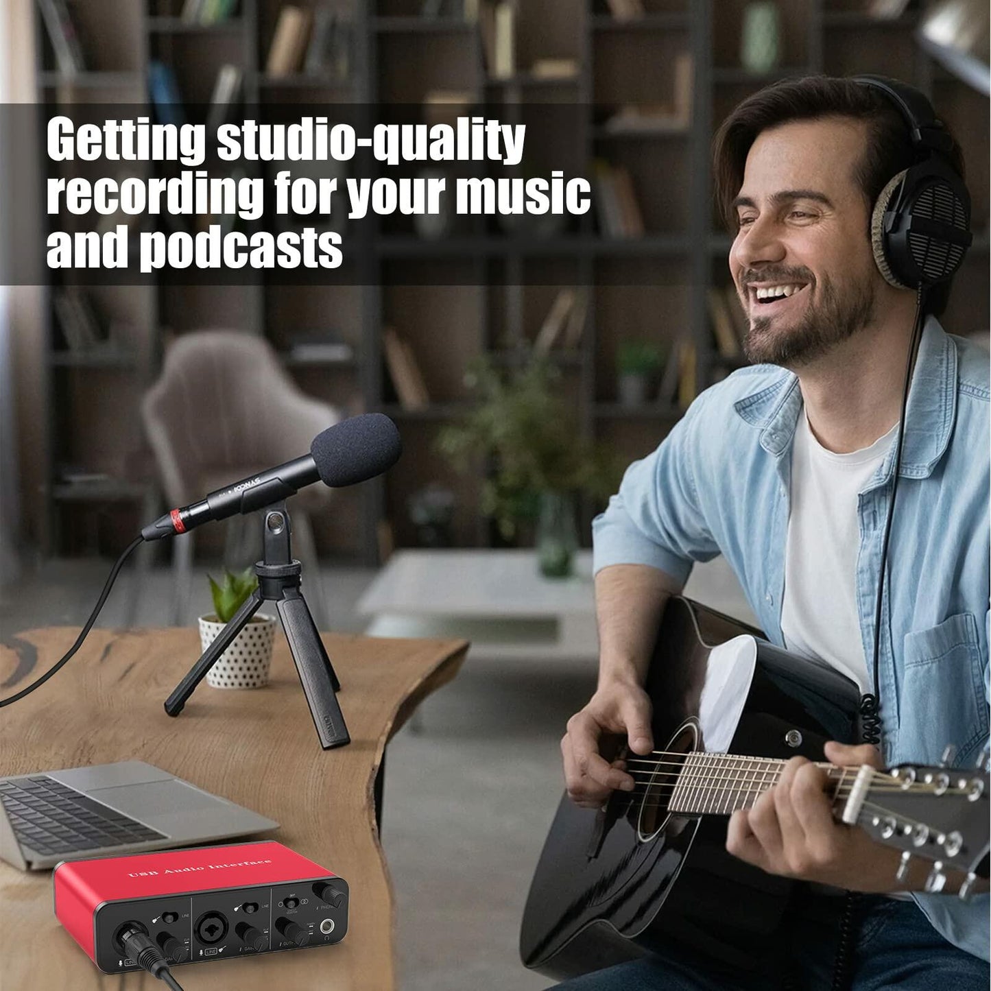 MYPIN USB Audio Interface 2 In 2 Out XLR Mic Mixer 48V Phantom Power Stereo