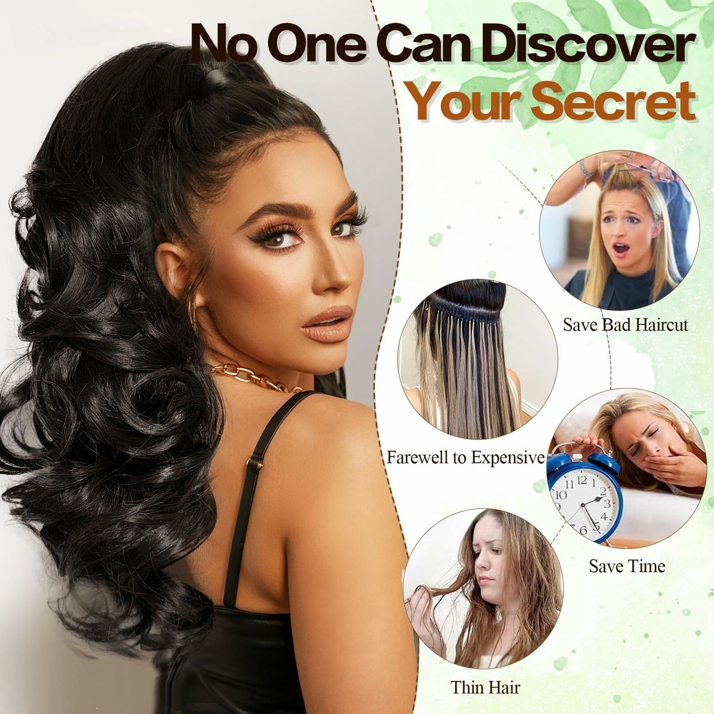 Mayouda 18in Wavy Clip-in Drawstring Ponytail Hair Extension Black Brown