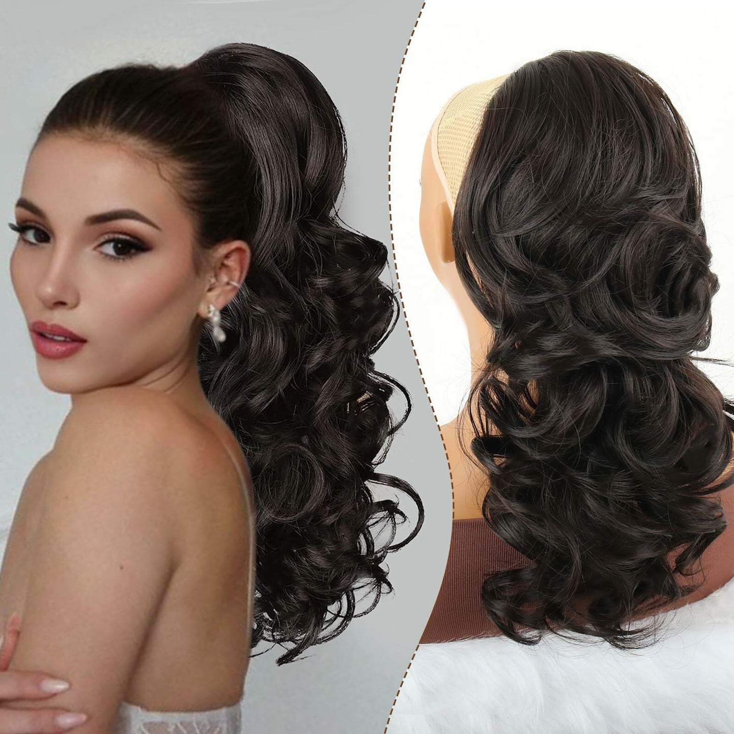 Mayouda 18in Wavy Clip-in Drawstring Ponytail Hair Extension Black Brown