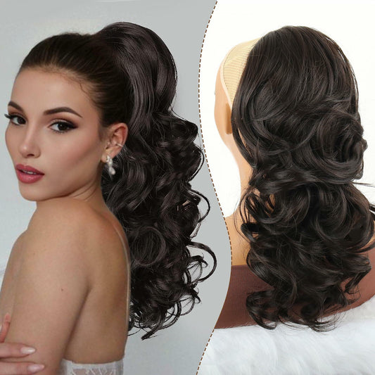 Mayouda 18in Wavy Clip-in Drawstring Ponytail Hair Extension Black Brown