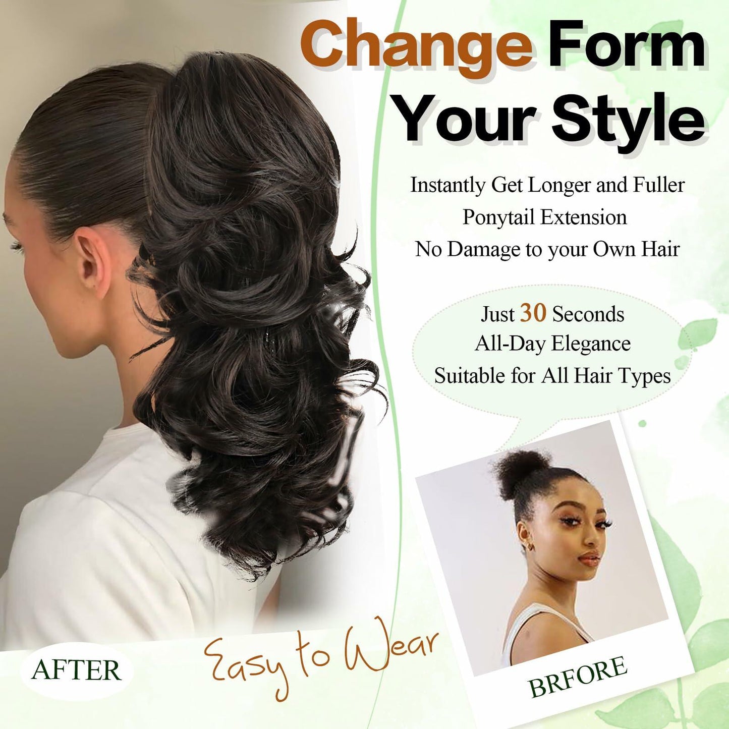 Mayouda 18in Wavy Clip-in Drawstring Ponytail Hair Extension Black Brown