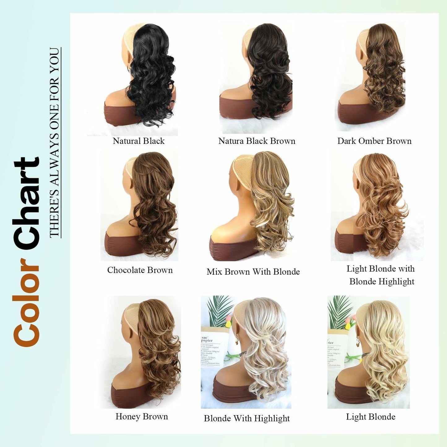 Mayouda 18in Wavy Clip-in Drawstring Ponytail Hair Extension Black Brown