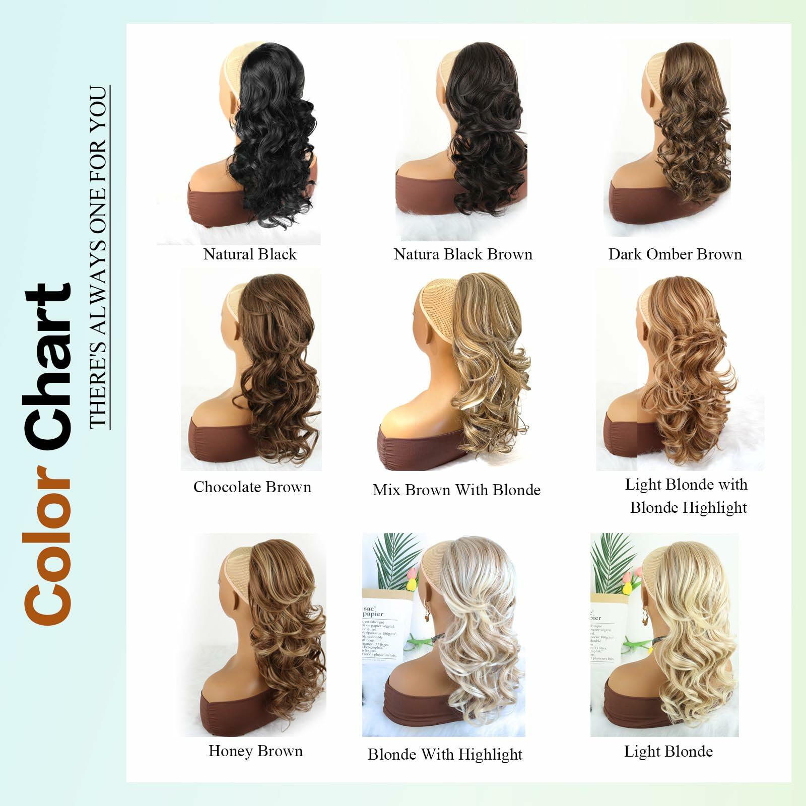 Mayouda 18in Wavy Clip-in Drawstring Ponytail Hair Extension Black Brown