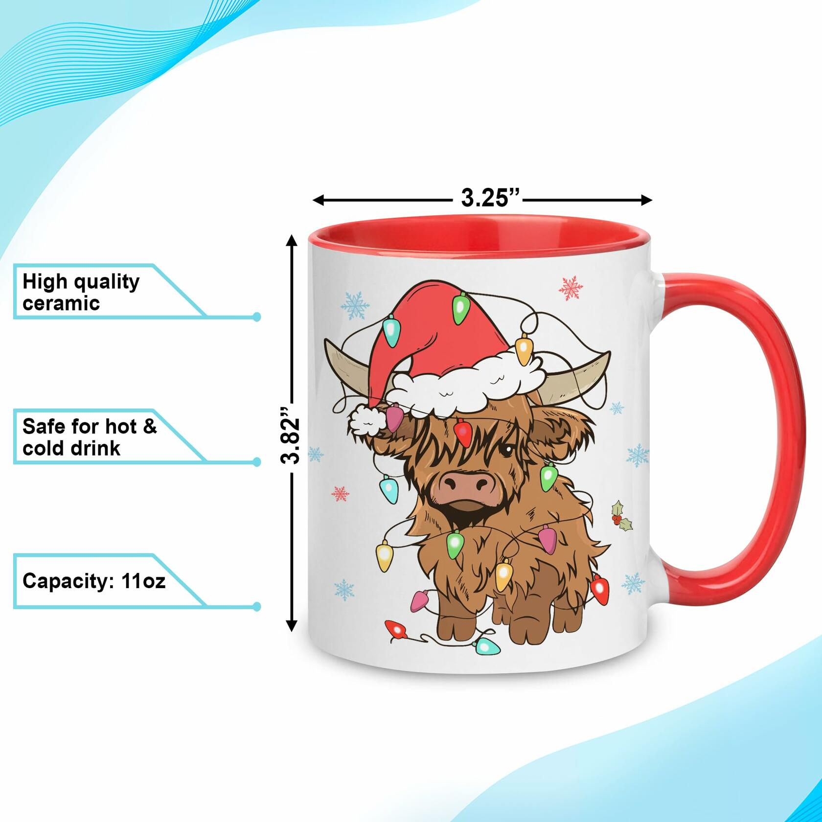 Hyturtle Highland Cow Coffee Mug 11oz Ceramic Christmas Color Xmas