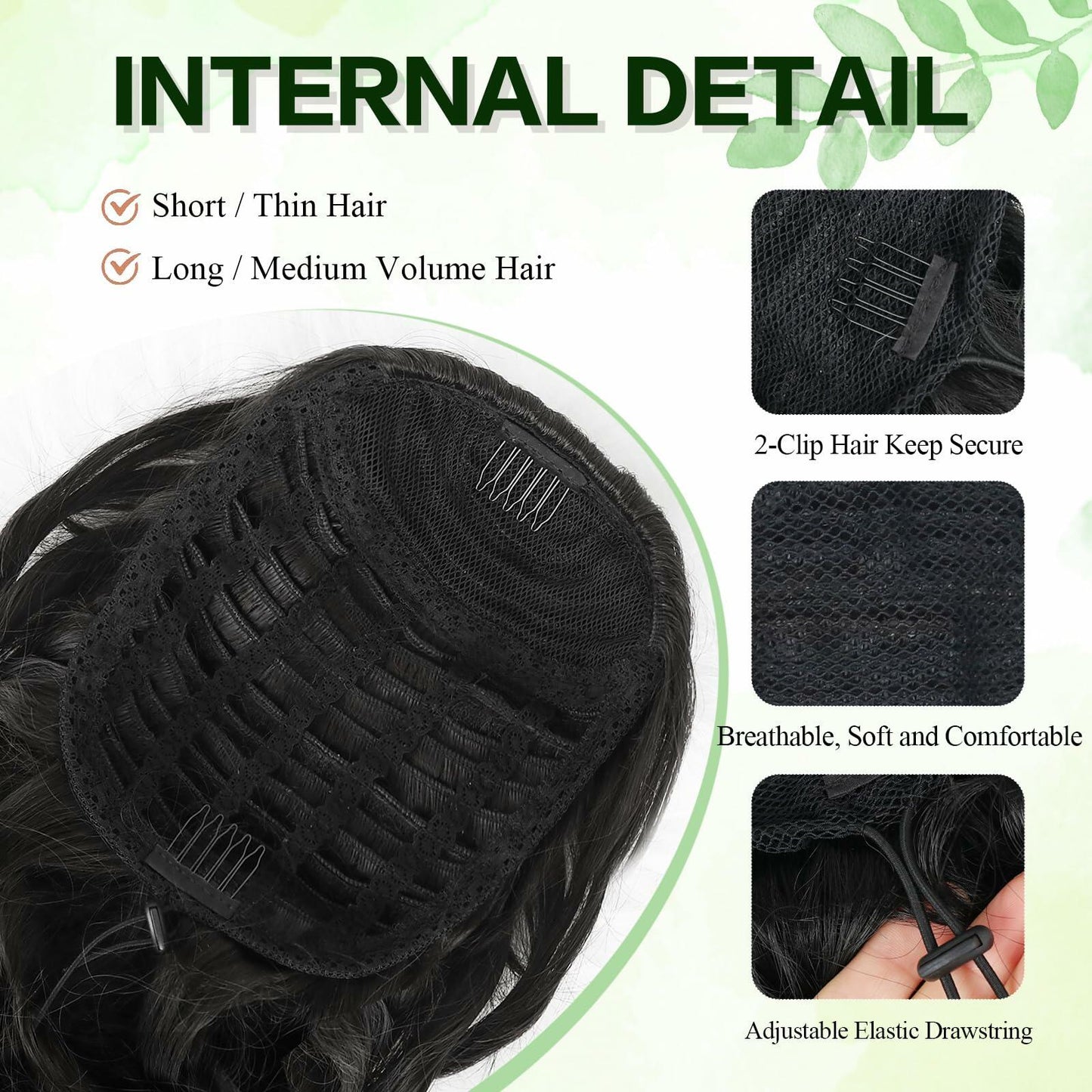 Mayouda 18in Wavy Clip-in Drawstring Ponytail Hair Extension Black Brown