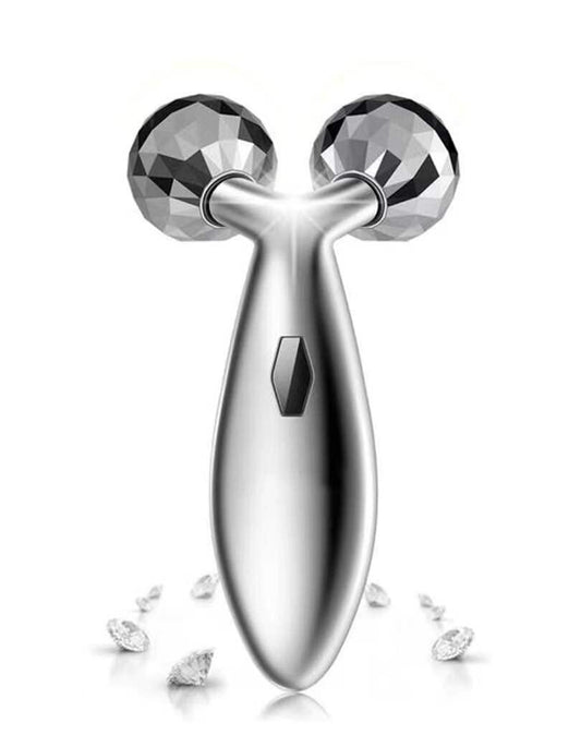 Rikss 3D Roller Face Massager Jade Skin Tightening Lifting Tool Silver