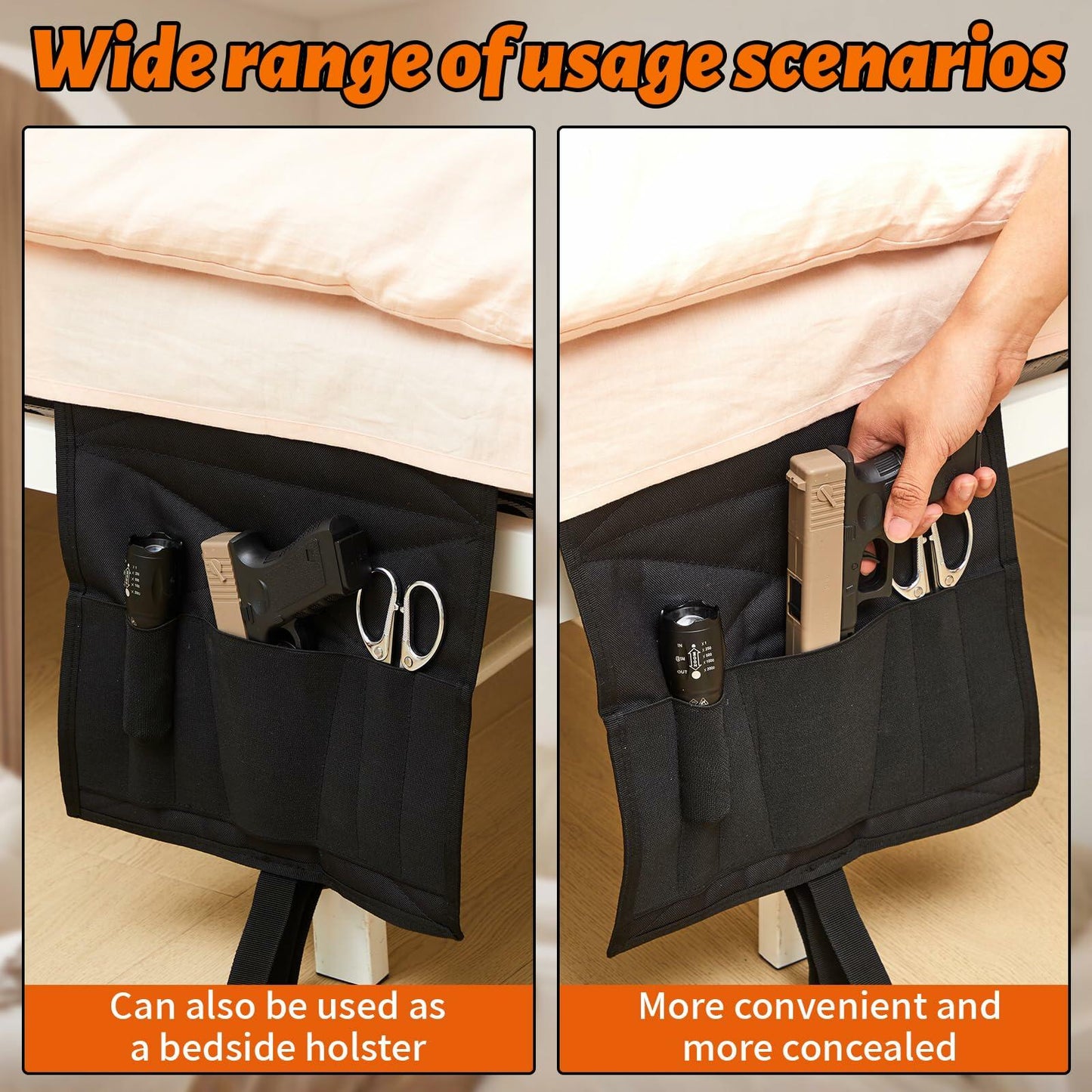 SmoothNovelty 2 Pcs Tactical Car Gun Holsters with Pocket Cover Adjustable Strap