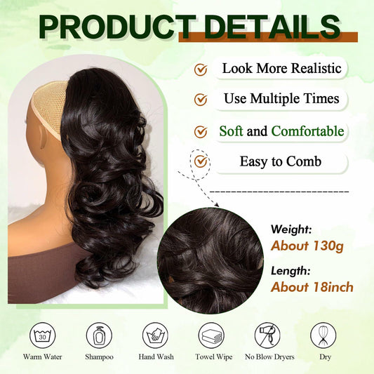 Mayouda 18in Wavy Clip-in Drawstring Ponytail Hair Extension Black Brown