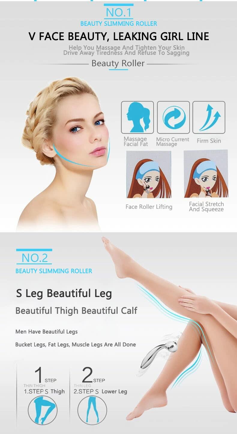 Rikss 3D Roller Face Massager Jade Skin Tightening Lifting Tool Silver