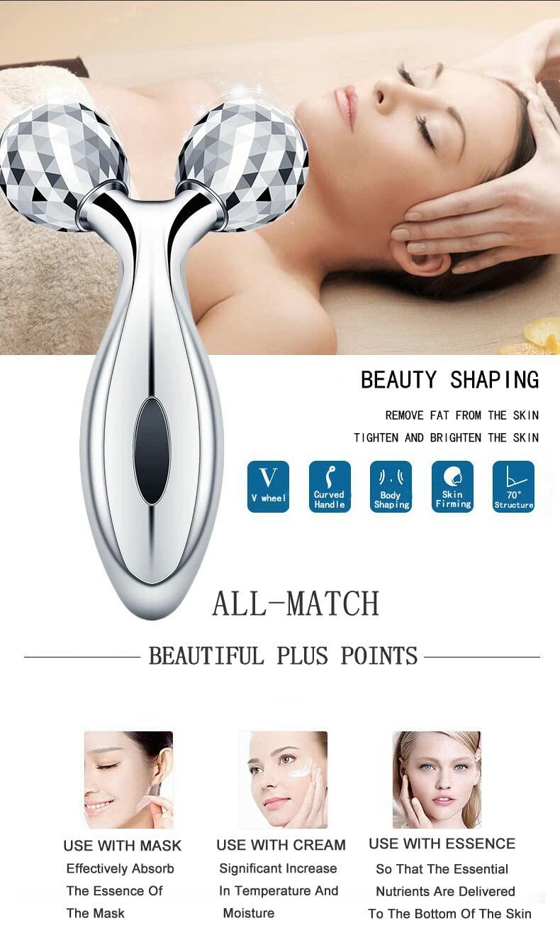Rikss 3D Roller Face Massager Jade Skin Tightening Lifting Tool Silver