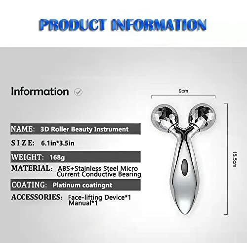 Rikss 3D Roller Face Massager Jade Skin Tightening Lifting Tool Silver