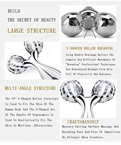 Rikss 3D Roller Face Massager Jade Skin Tightening Lifting Tool Silver