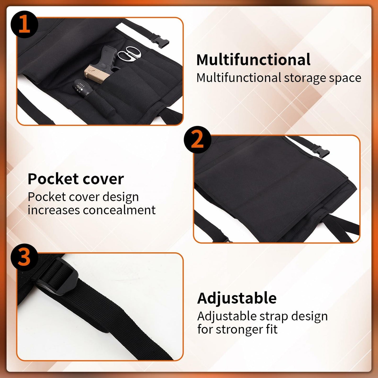 SmoothNovelty 2 Pcs Tactical Car Gun Holsters with Pocket Cover Adjustable Strap