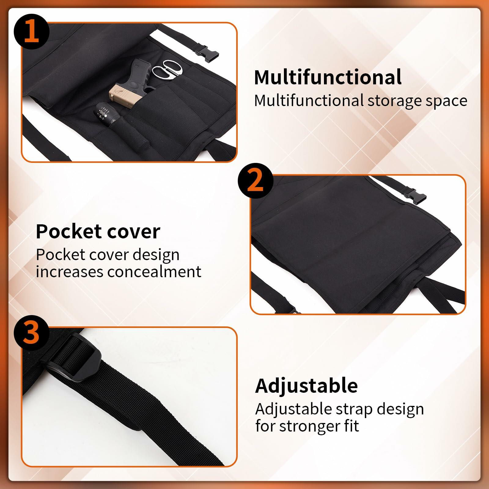 SmoothNovelty 2 Pcs Tactical Car Gun Holsters with Pocket Cover Adjustable Strap