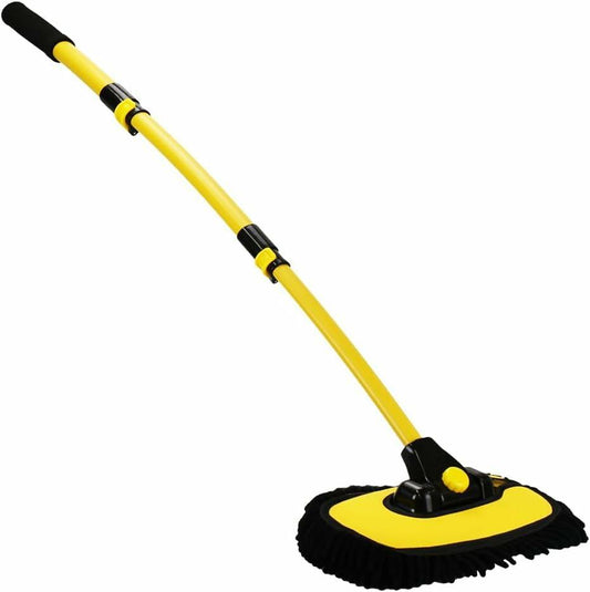 Generic Car Wash Brush Microfiber Mop Replaceable Head 15° Curved Pole Yellow