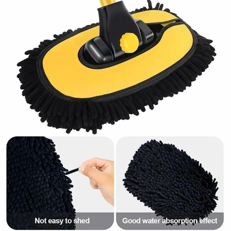 Generic Car Wash Brush Microfiber Mop Replaceable Head 15° Curved Pole Yellow