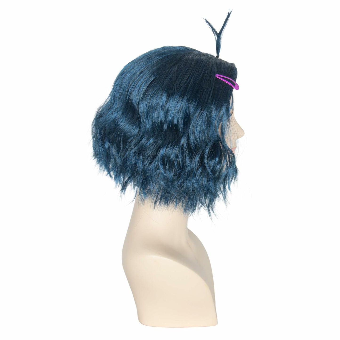 Miss U Hair Short Wavy Deep Blue Anime Cosplay Wig with Purple Hairpins
