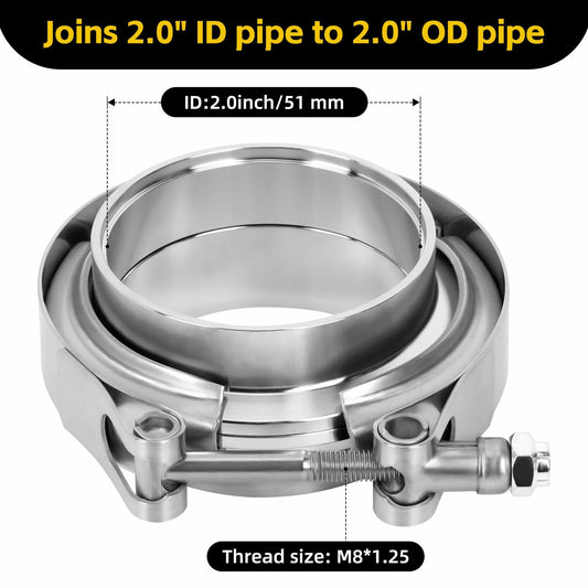 ZEHCLP V Band Clamp 304 Stainless Steel Butt Joint 2.0 inch Silver 2 pcs
