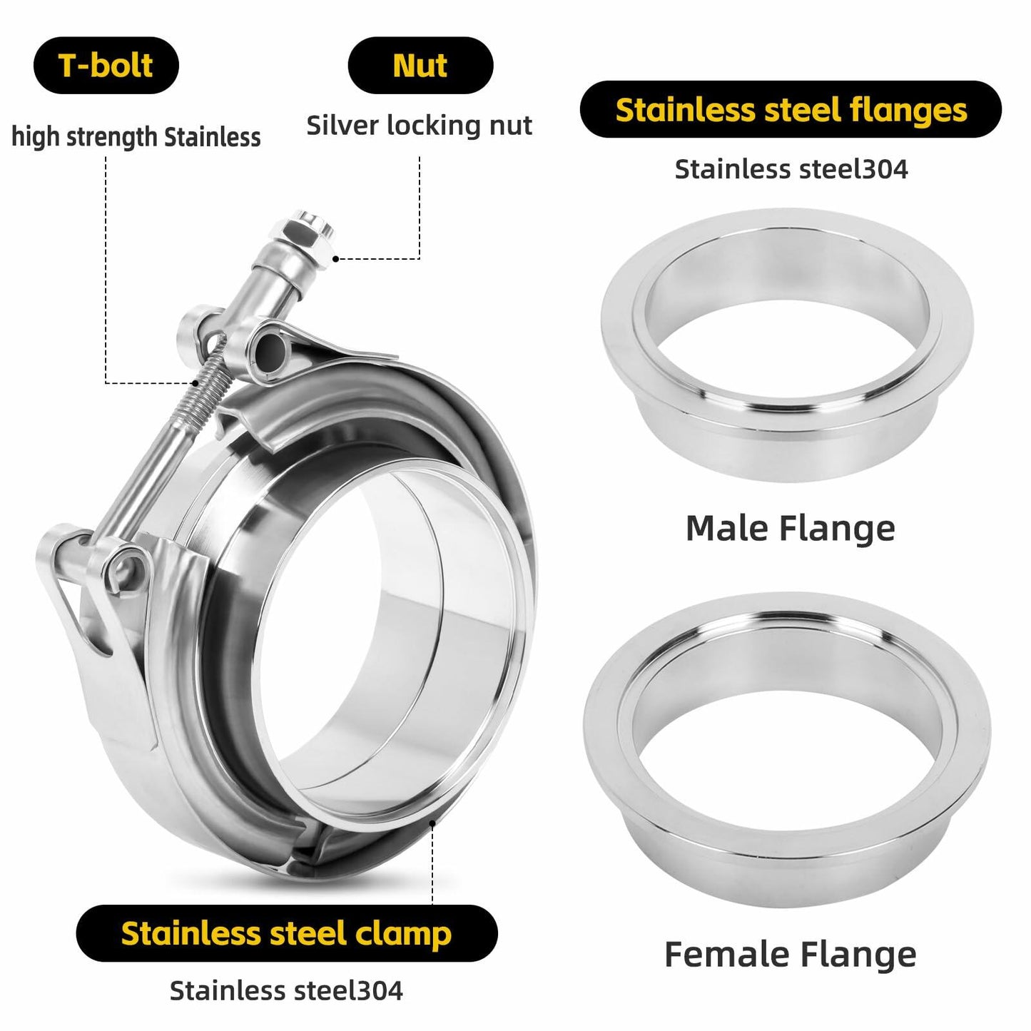 ZEHCLP V Band Clamp 304 Stainless Steel Butt Joint 2.0 inch Silver 2 pcs