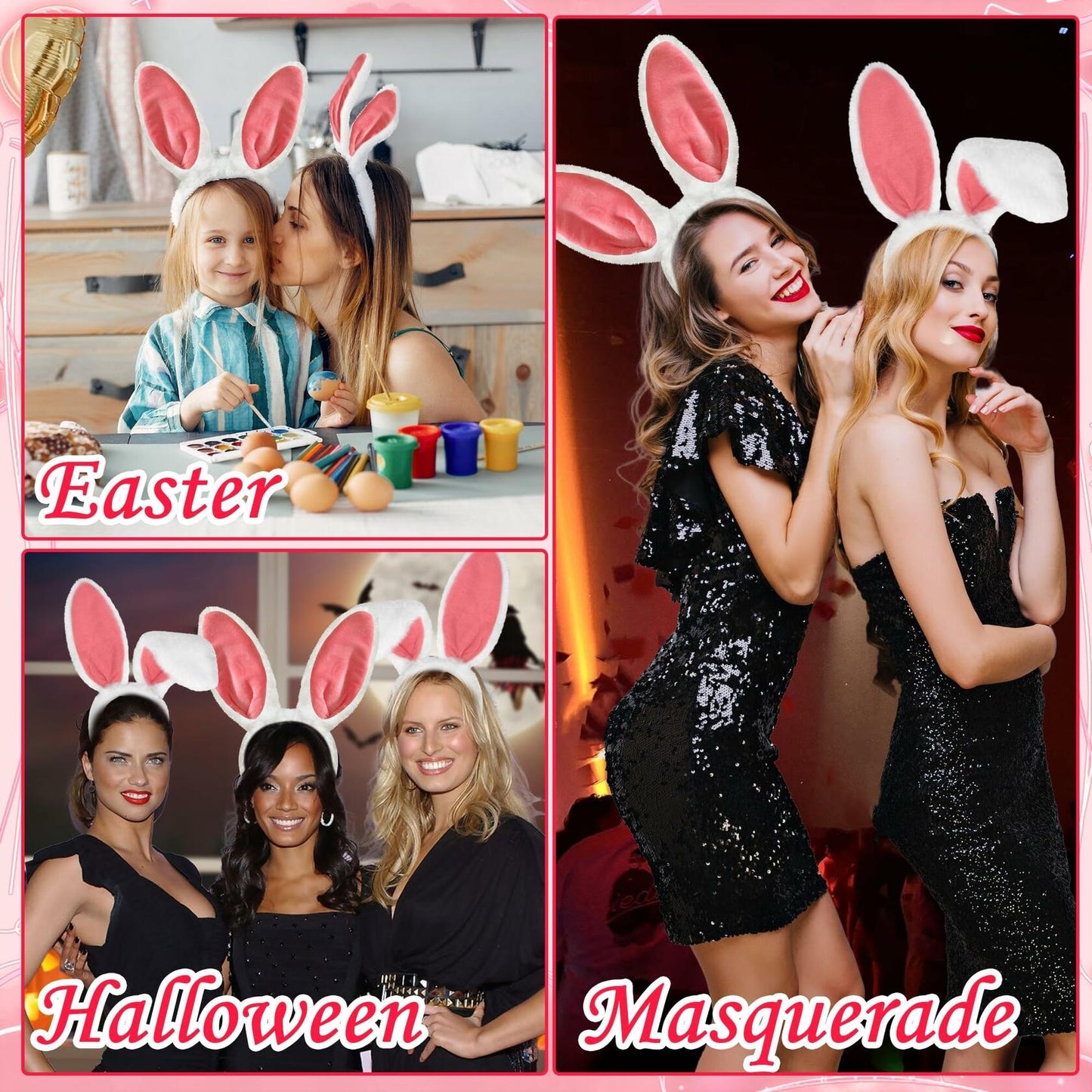 IGMaryBox 2PCS Bunny Ears Headband Plush Hairbands Pink 1 count