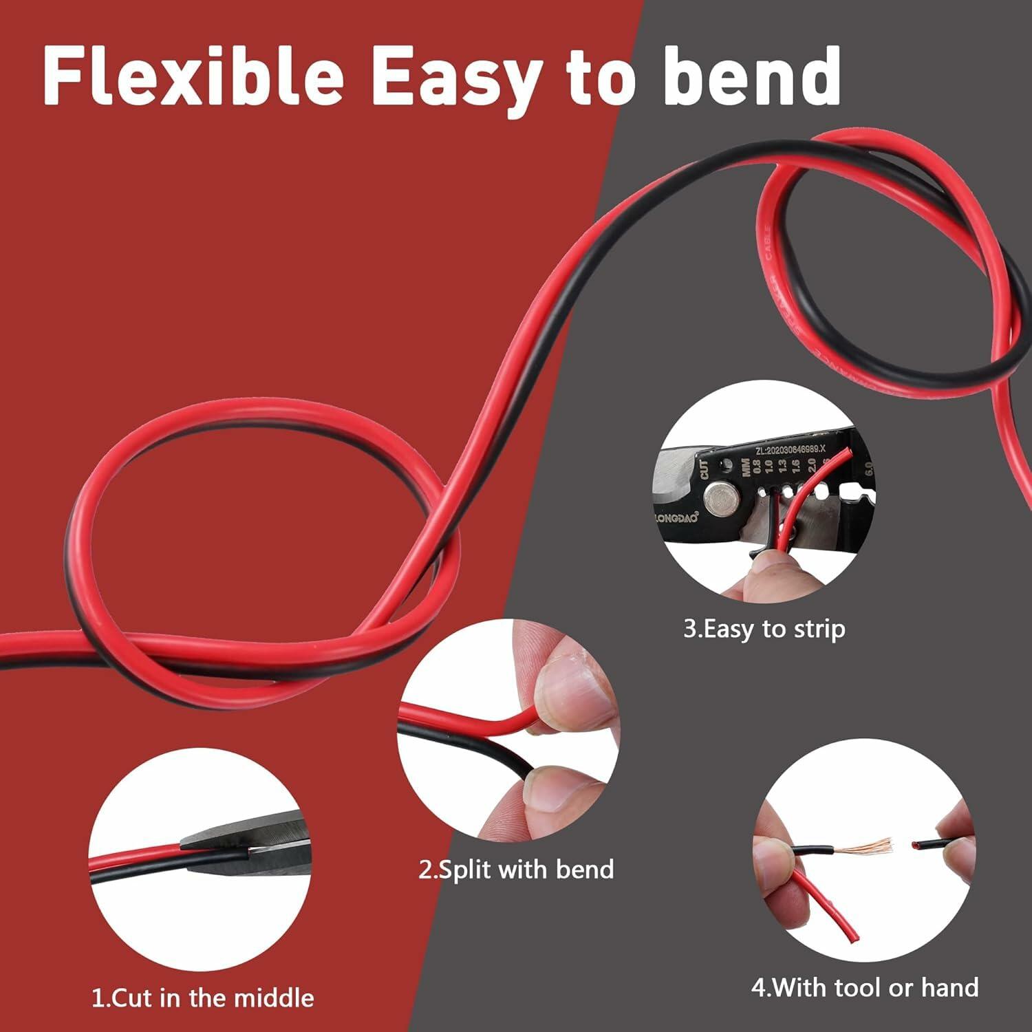 HiFind 14/2 Gauge 75FT Red Black Electrical Wire Cable 14AWG Speaker Wire