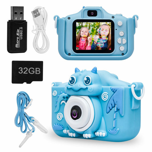 iMisH Kids Camera 1080p Video 1000mAh Battery 32GB TF Card Shockproof Blue