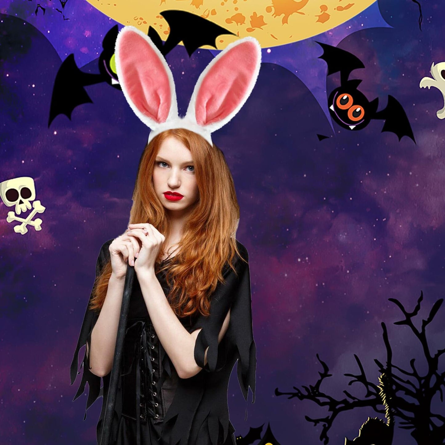 IGMaryBox 2PCS Bunny Ears Headband Plush Hairbands Pink 1 count