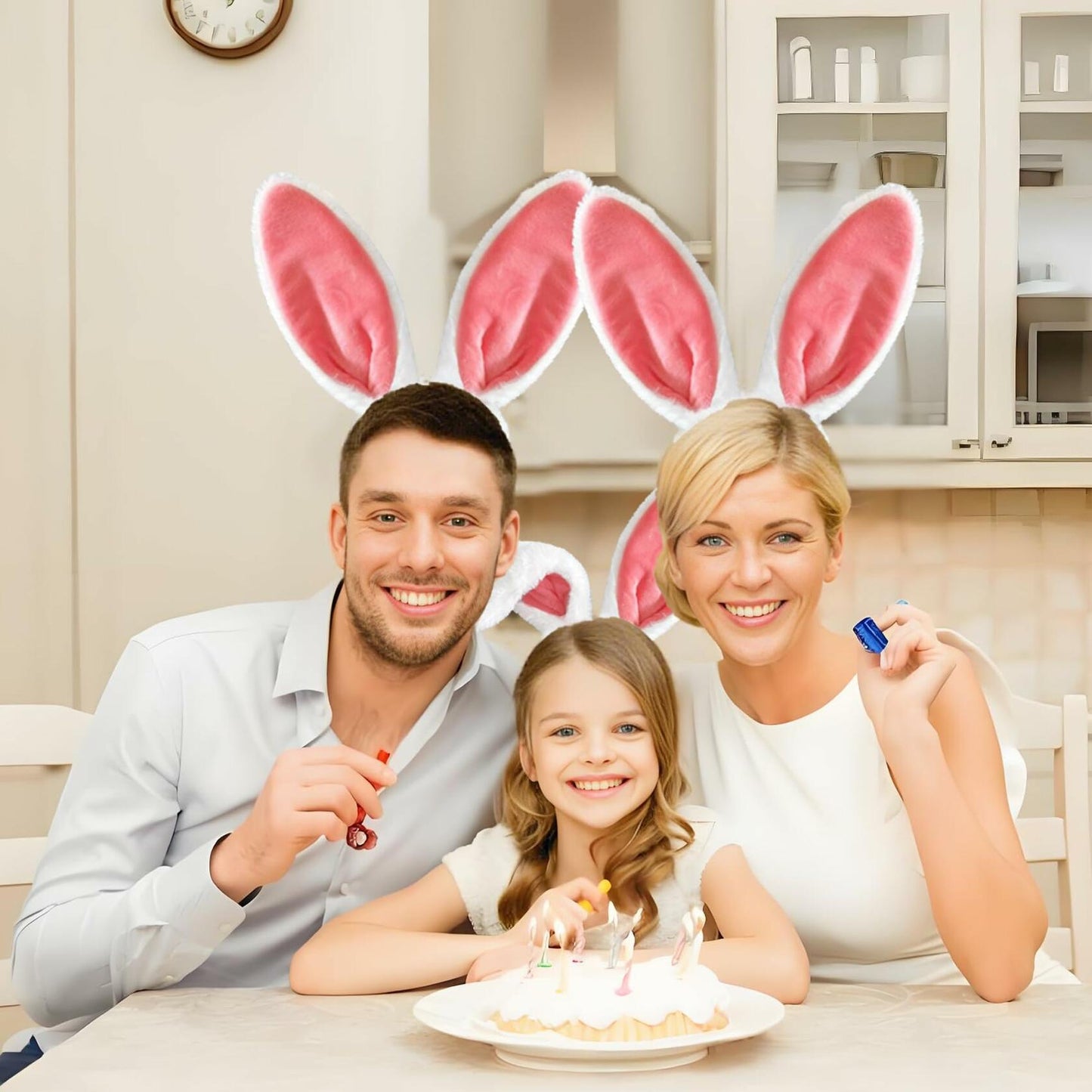 IGMaryBox 2PCS Bunny Ears Headband Plush Hairbands Pink 1 count