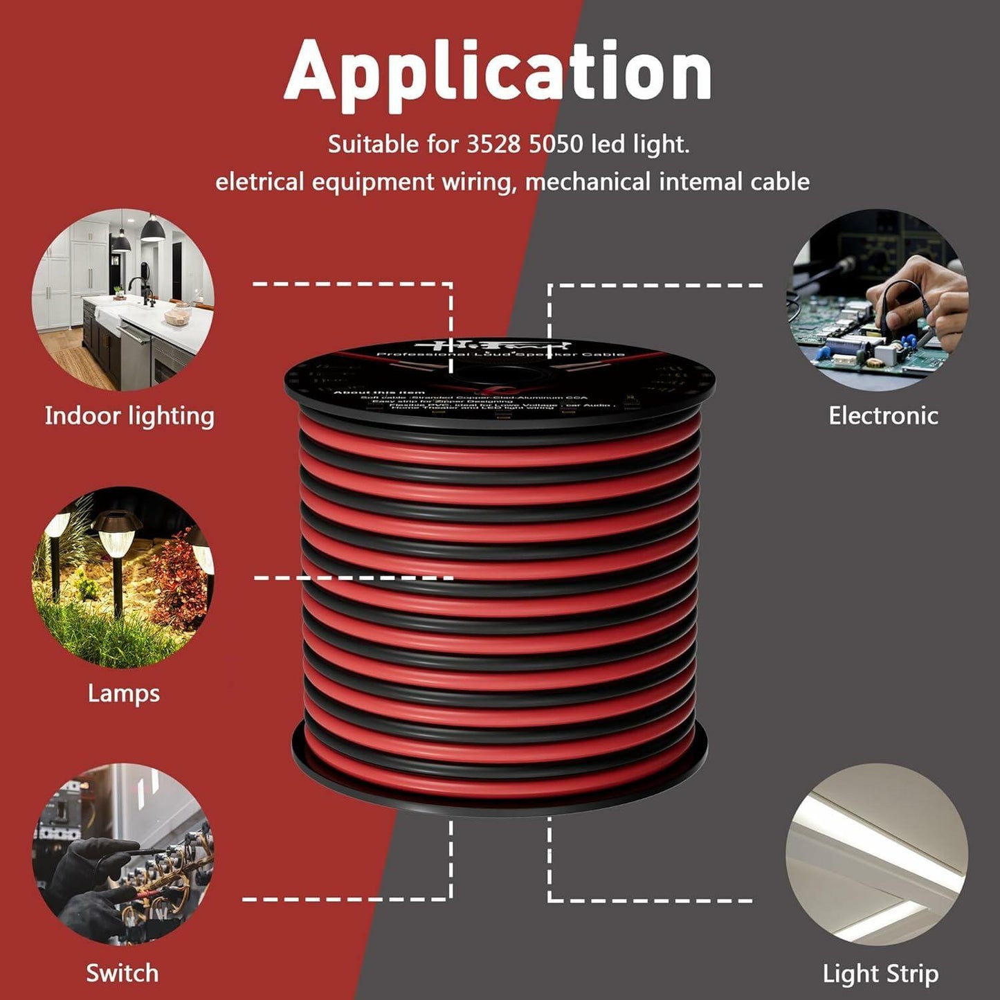 HiFind 14/2 Gauge 75FT Red Black Electrical Wire Cable 14AWG Speaker Wire