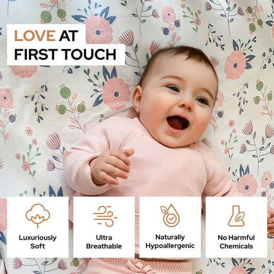 Pickle & Pumpkin Mini Crib Sheet Floral Pink Organic Cotton 2-Pack