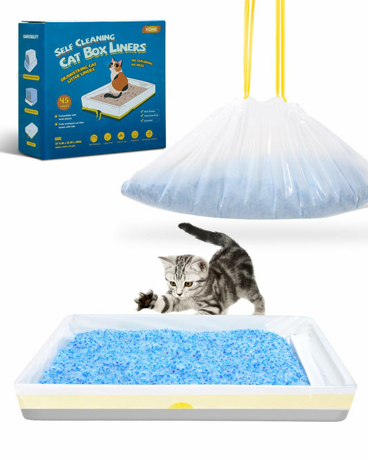 KONE 45 Count Litter Box Liners Drawstring Leak-Proof Thick Durable Bags