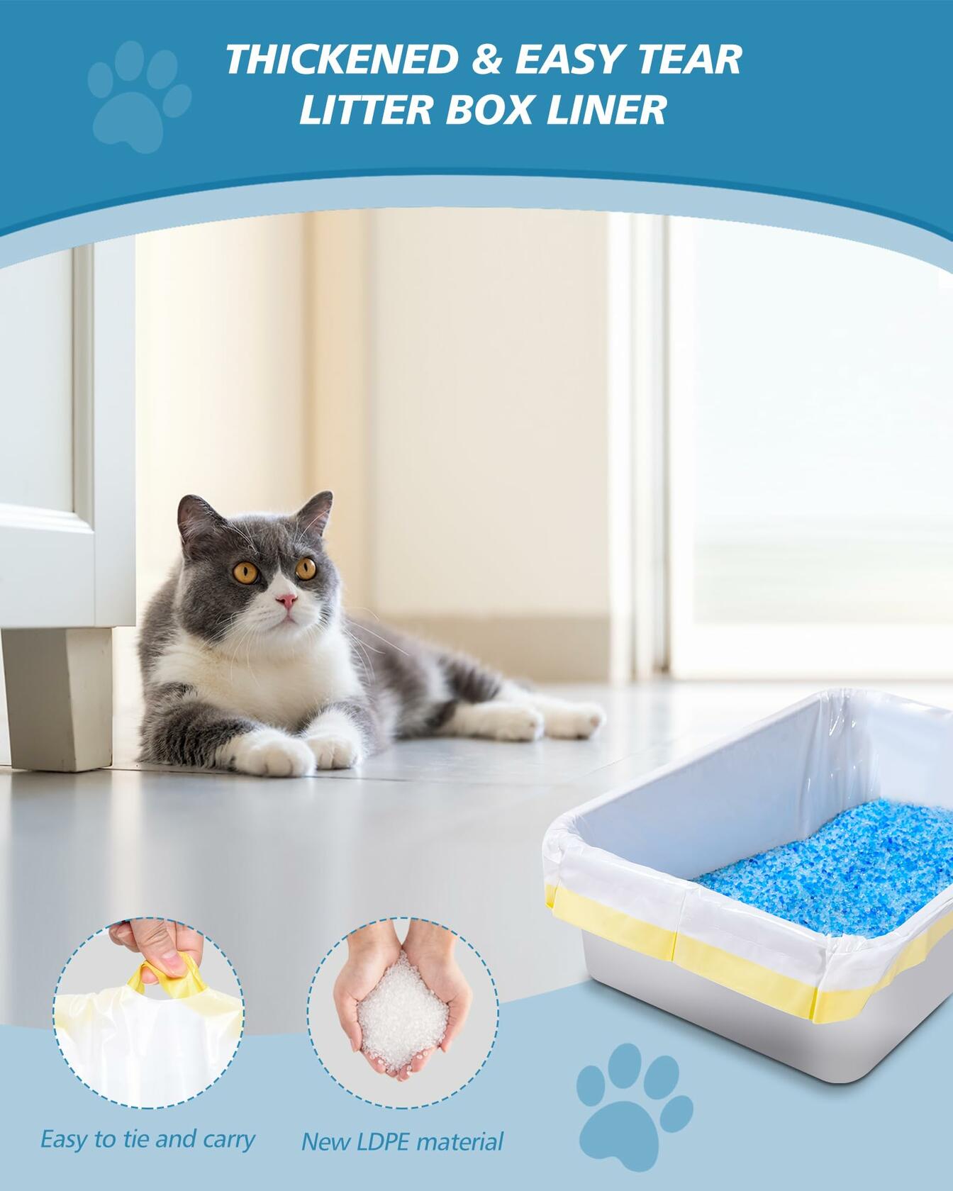 KONE 45 Count Litter Box Liners Drawstring Leak-Proof Thick Durable Bags