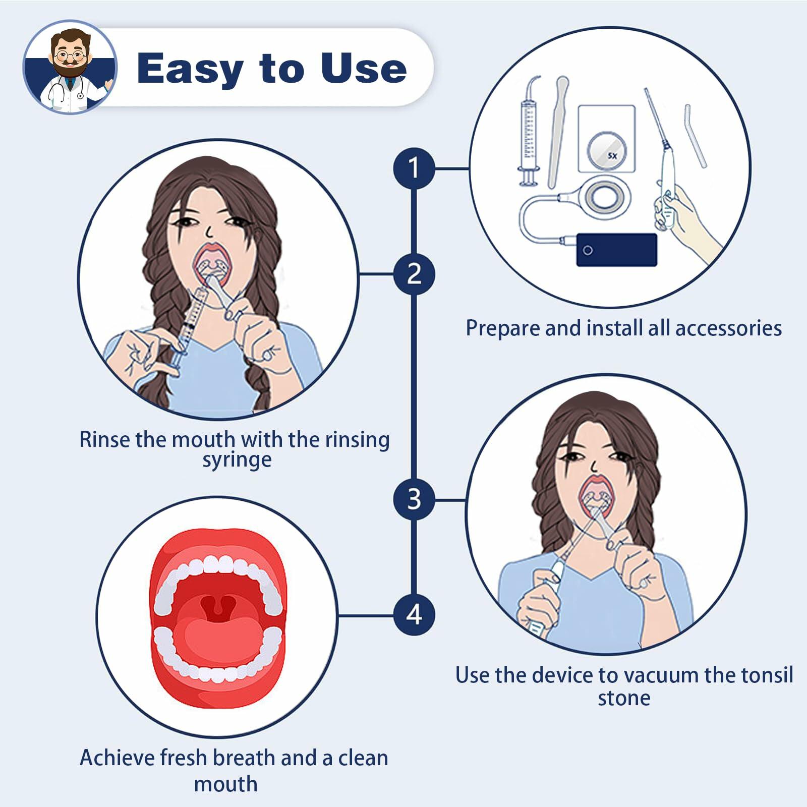 TRUSTV Electronic Tonsil Stone Remover Kit 9PCS Vacuum White Stainless Steel