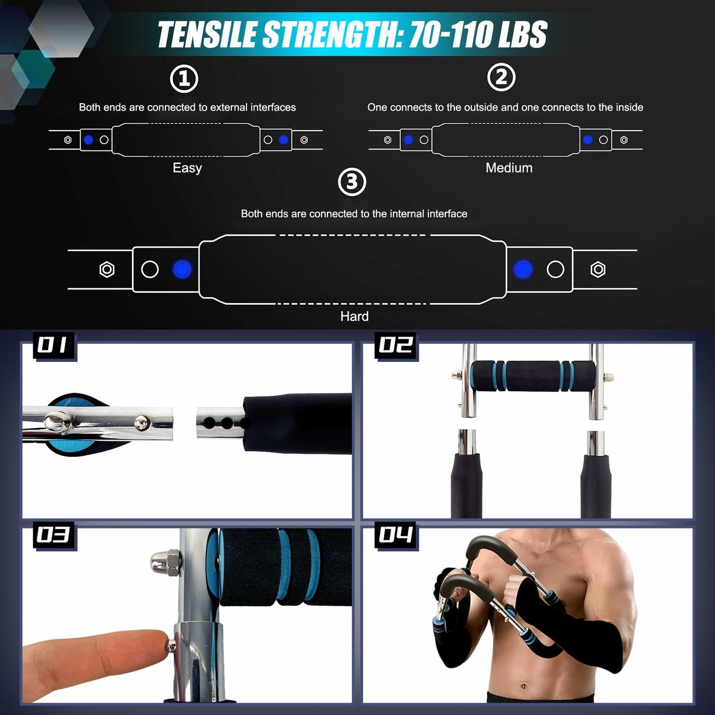 CNEYSID Twister Arm Trainer 6 Levels 60-110 lbs Stainless Steel Black