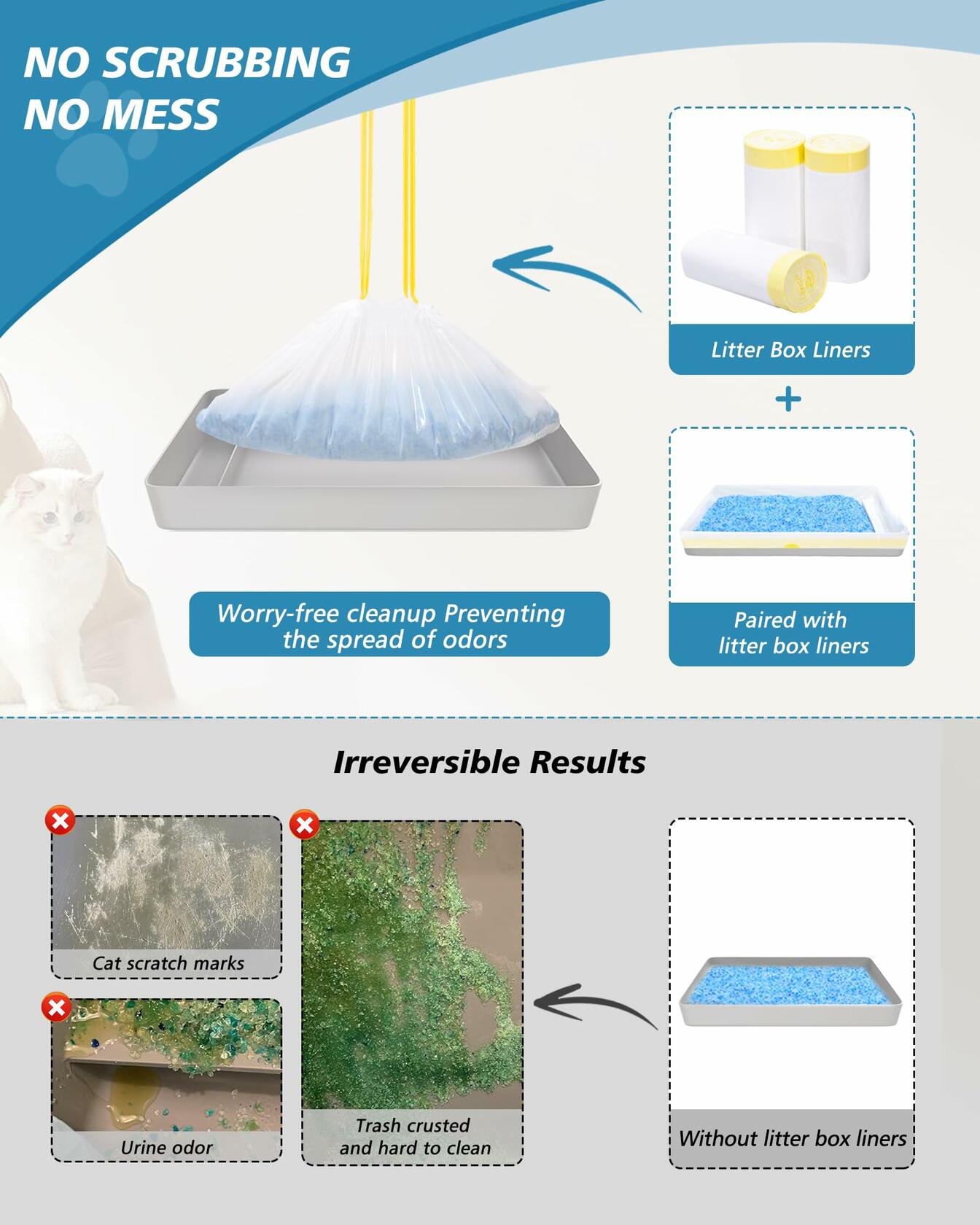 KONE 45 Count Litter Box Liners Drawstring Leak-Proof Thick Durable Bags