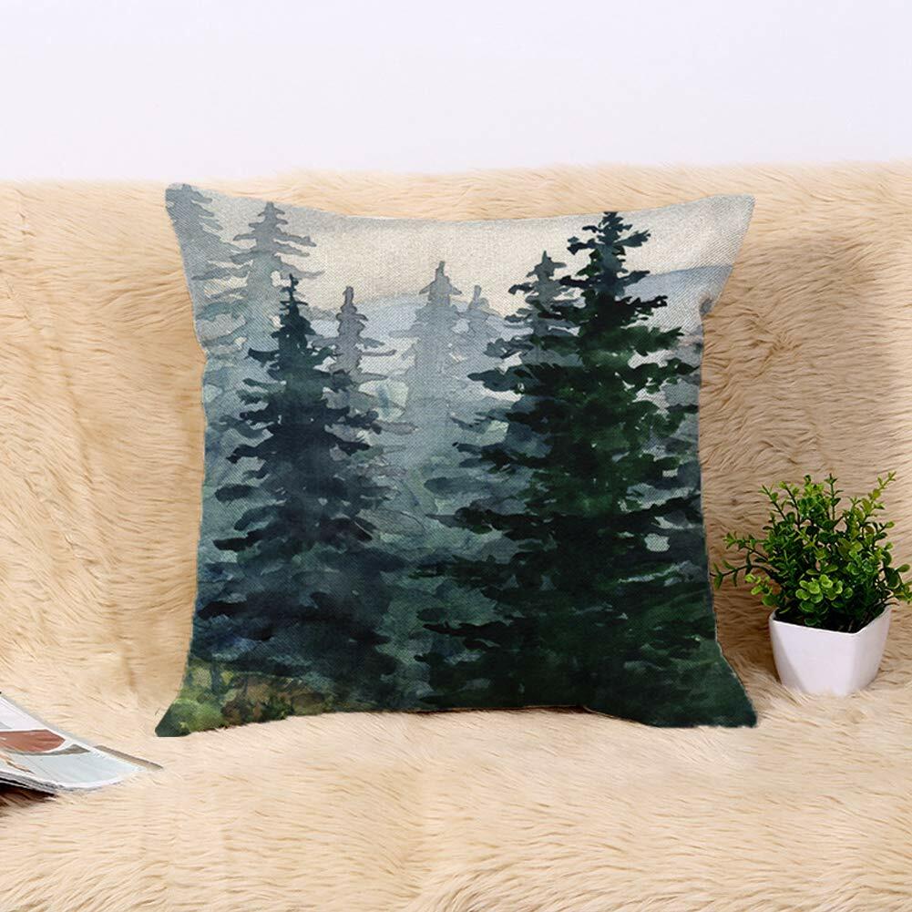 Awowee Flax Throw Pillow Cover Blue Winter Landscape 16x16 Cotton Linen