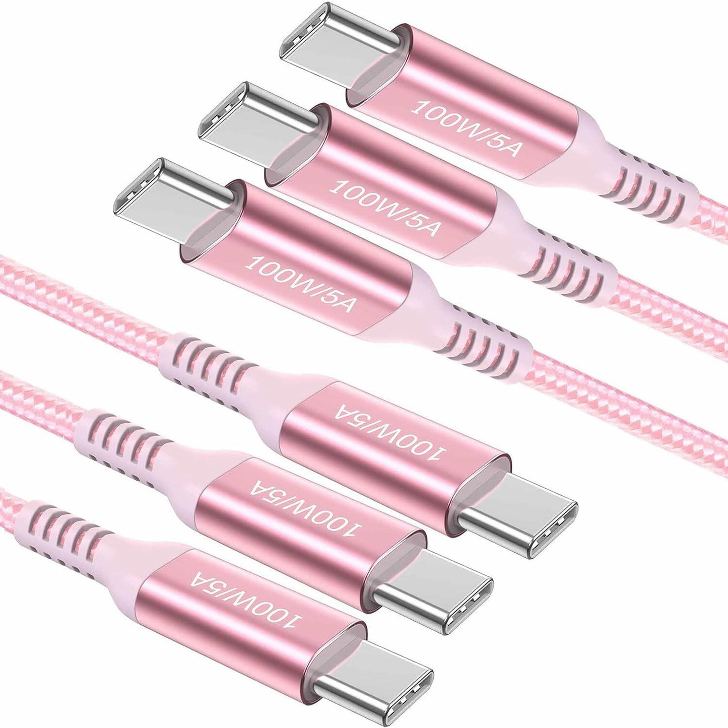 Awnuwuy USB C to USB C Cable 100W Fast Charging Pink 6.6ft 3-Pack