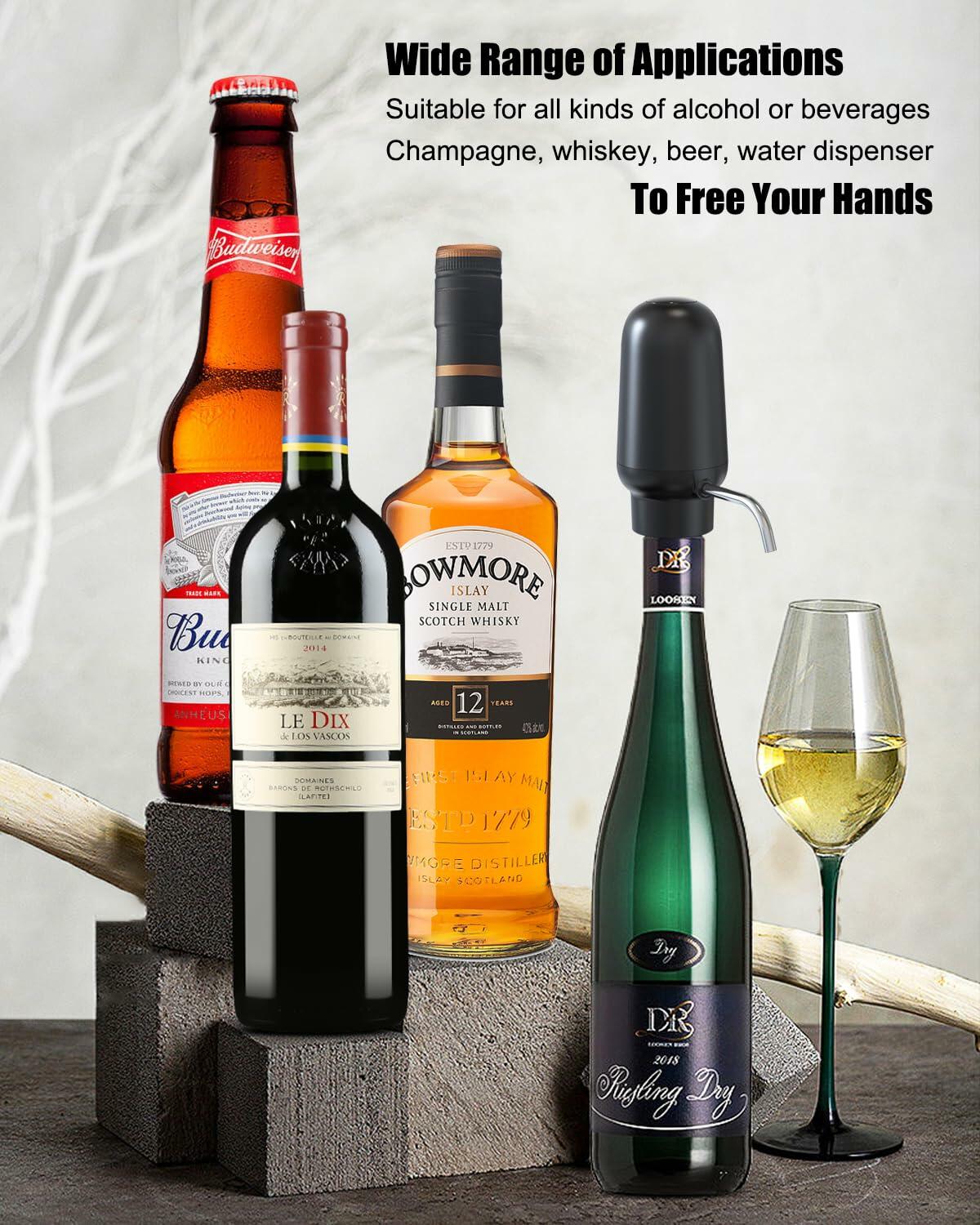 DERGUAM Electric Wine Aerator Rechargeable Portable with 2 Stoppers Black