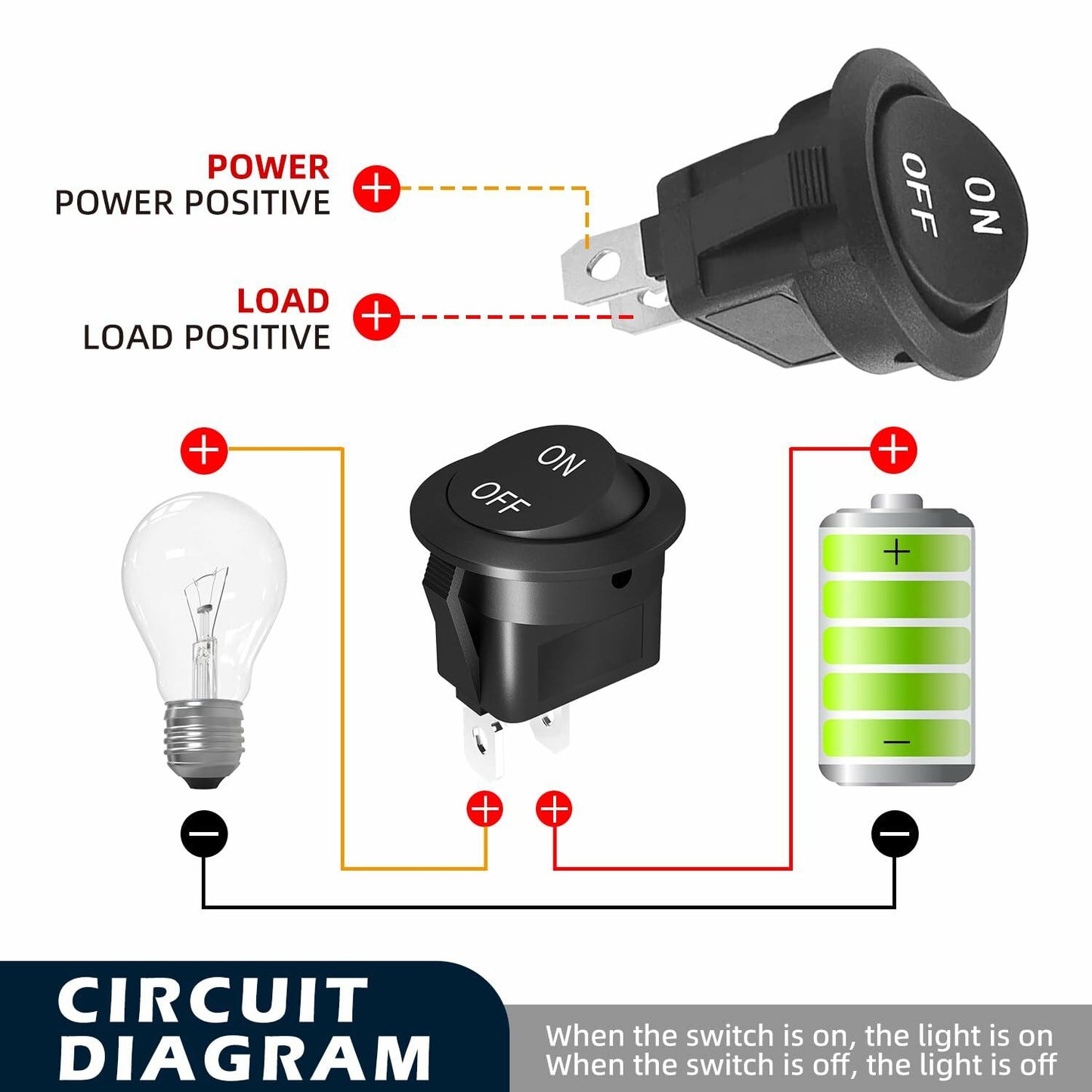 XMSILIMEIG Round Rocker Switch AC 125V 10A Waterproof Toggle 8 Pack Black