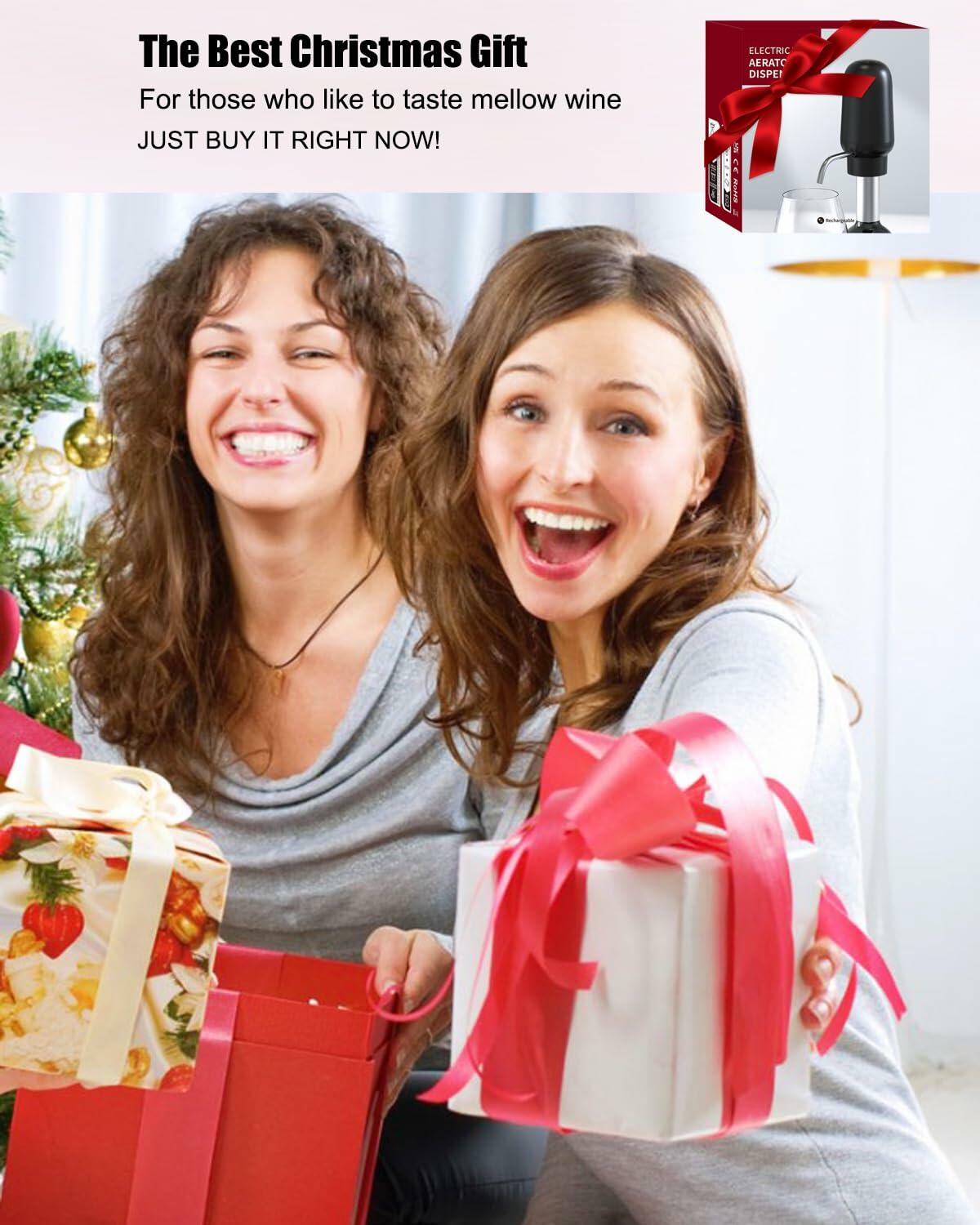 DERGUAM Electric Wine Aerator Rechargeable Portable with 2 Stoppers Black