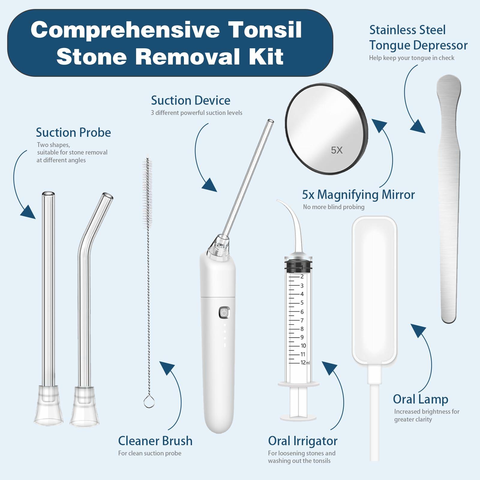 TRUSTV Electronic Tonsil Stone Remover Kit 9PCS Vacuum White Stainless Steel