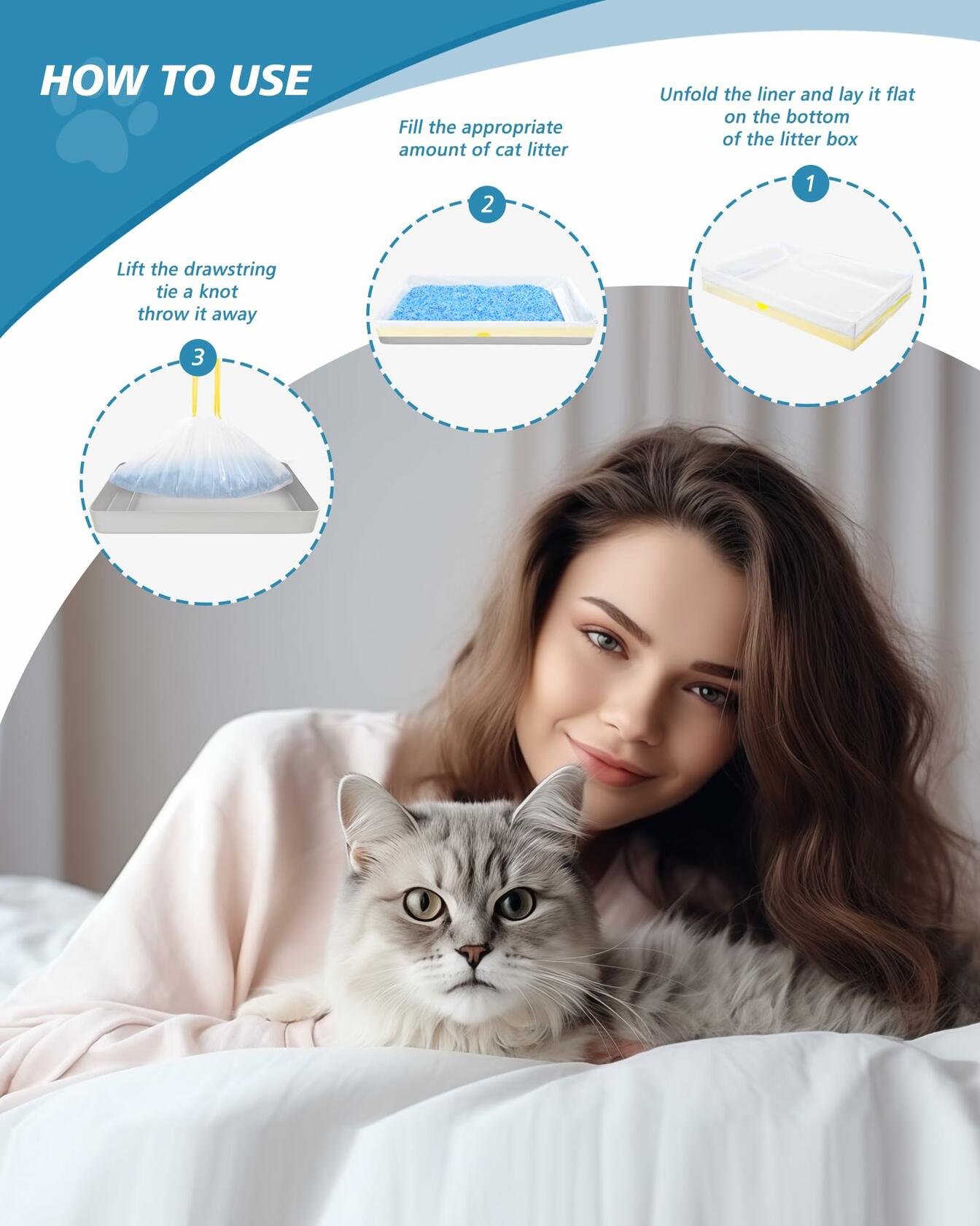 KONE 45 Count Litter Box Liners Drawstring Leak-Proof Thick Durable Bags