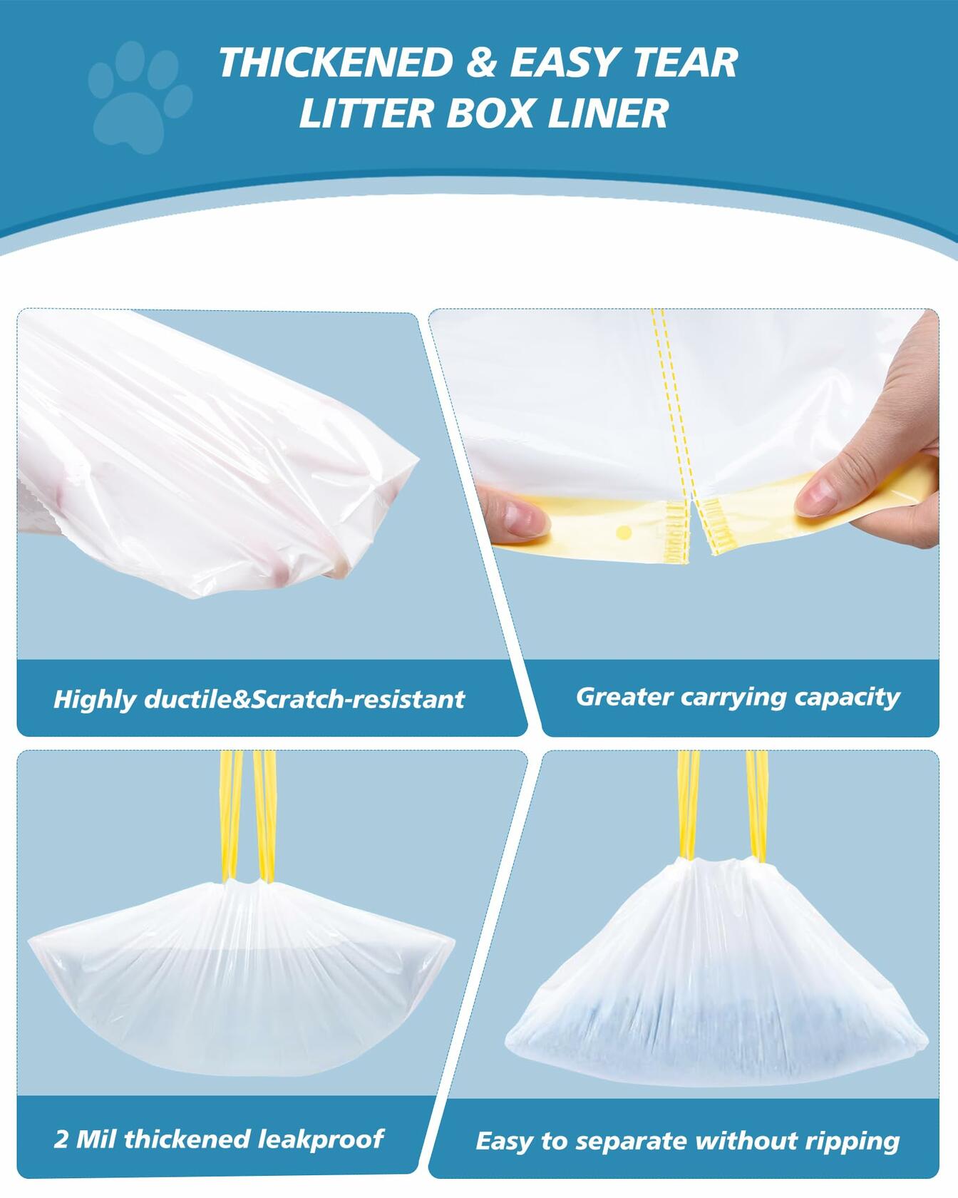 KONE 45 Count Litter Box Liners Drawstring Leak-Proof Thick Durable Bags